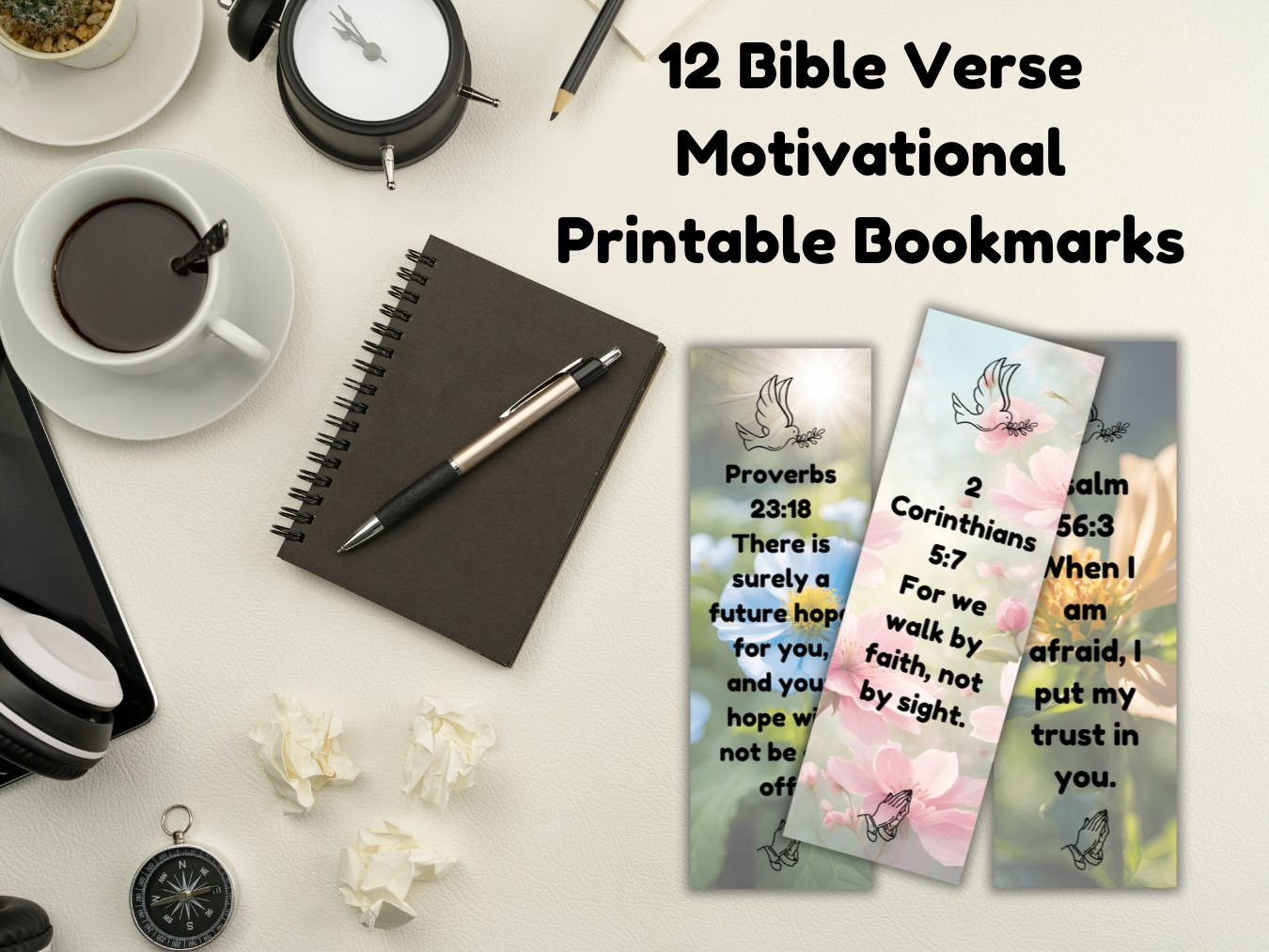 Printable Flower-themed DIY Motivational Bible Verse Bookmark