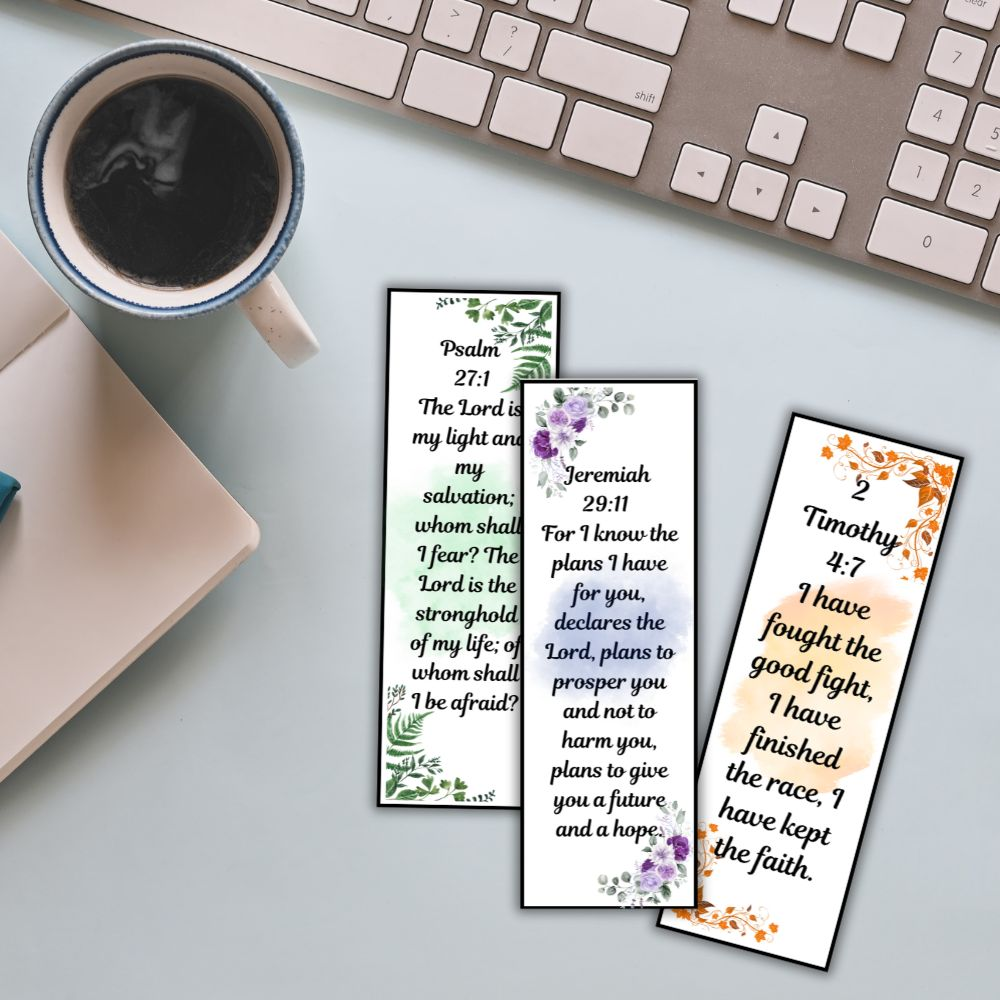 Printable Floral-themed DIY Motivational Bible Verse Bookmark